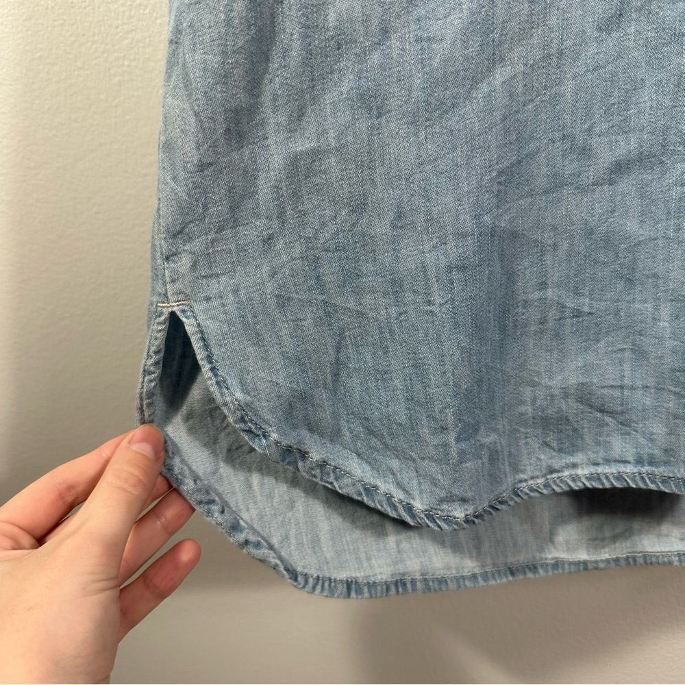 GAP Light Indigo Short Sleeve V-Neck Popover Denim Chambray Dress Size Large - Picture 4 of 13